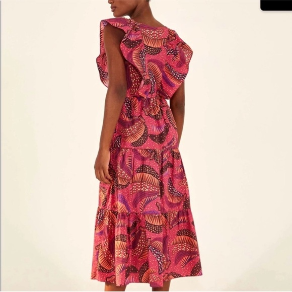 FARM Rio Pink Wild Bananas Ruffle Midi Dress Large NWOT - Picture 4 of 14